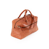 The Leather Duffle Bag Regent by Vintage Leather Sydney is a brown leather duffel with two handles and a zippered main compartment, shown on a white background.