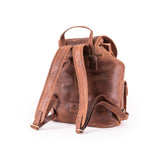 Brown leather backpack on a white background