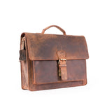 Brown leather satchel bag on a white background